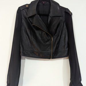 Material Girl Cropped Leather Jacket with Sheer Sleeves s: L